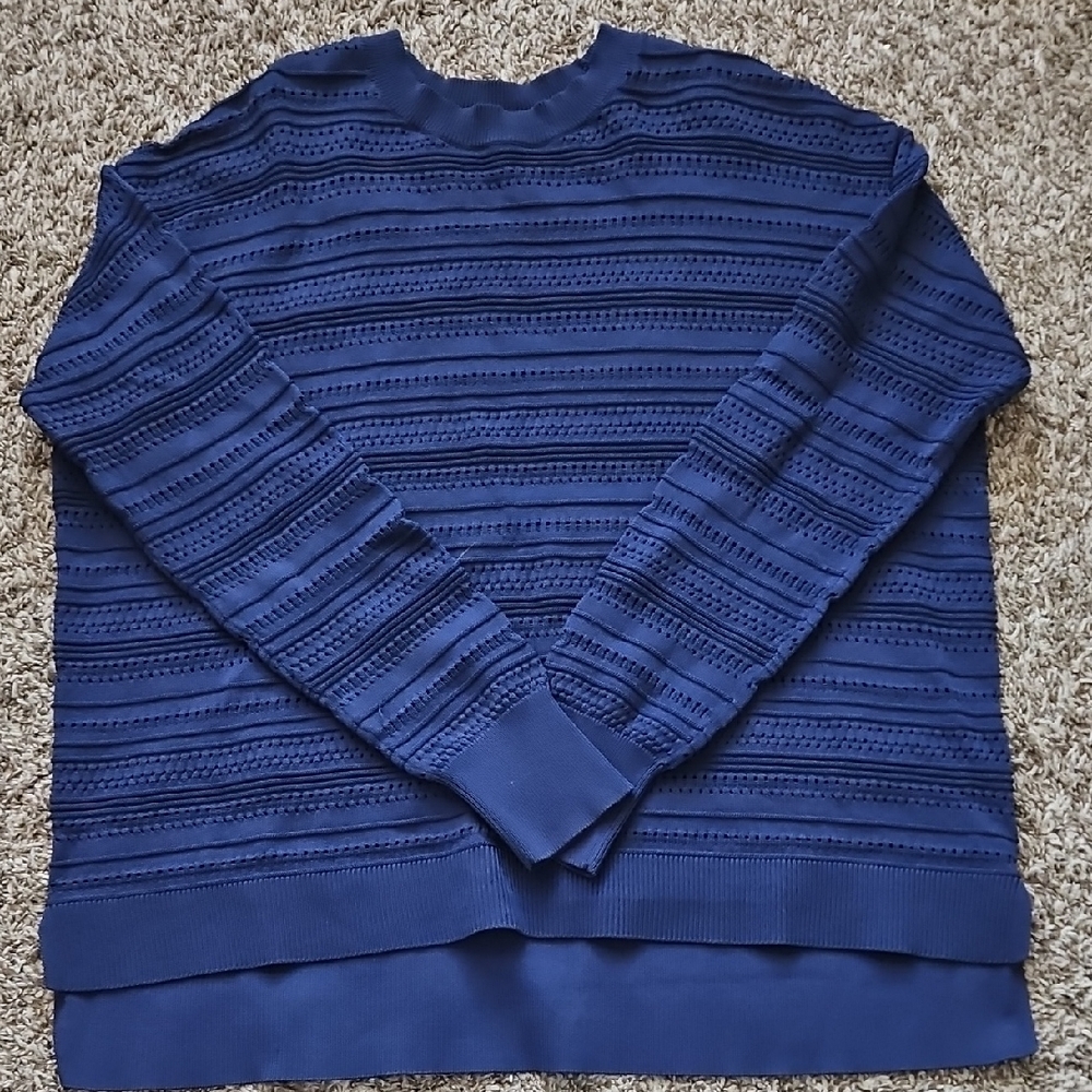 Topshop Textured Navy Crewneck Sweater